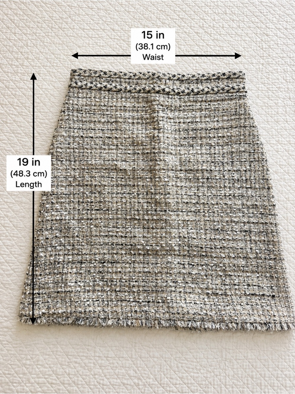 Ann Taylor Size 4 Tweed Fringe Mini Skirt Neutral Beige Black